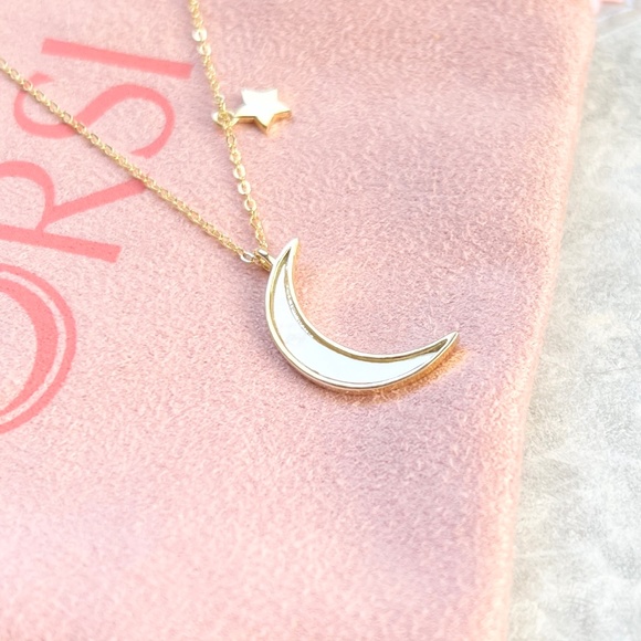 New ORSI Silver Luna Moon and Star Necklace Gold Plated - Picture 1 of 5